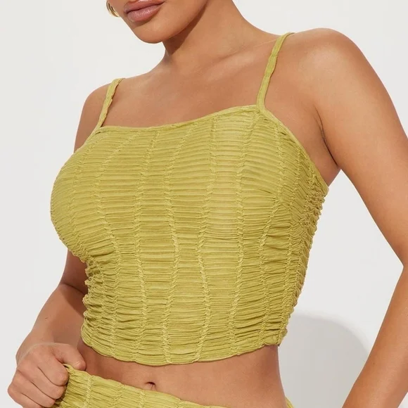 Green Ruched Tank Top - Picture 1 of 4